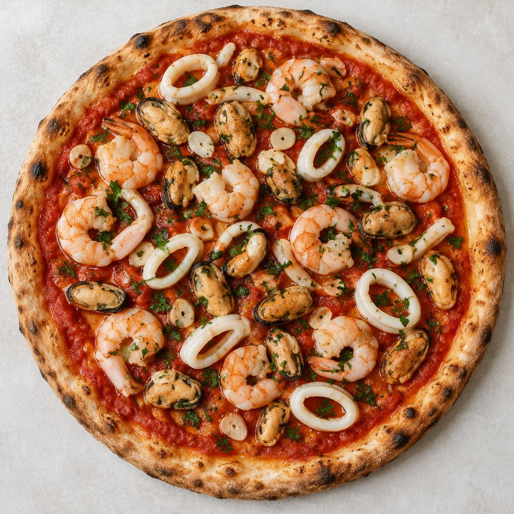 Pizza Frutti di Mare: esempio del risultato dopo la cottura a casa
