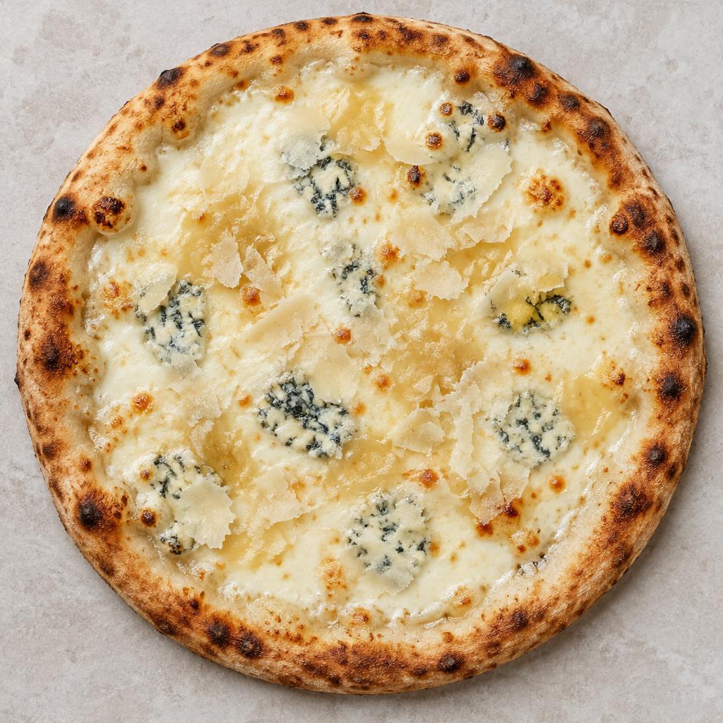 Pizza Quattro Formaggi: esempio del risultato dopo la cottura a casa